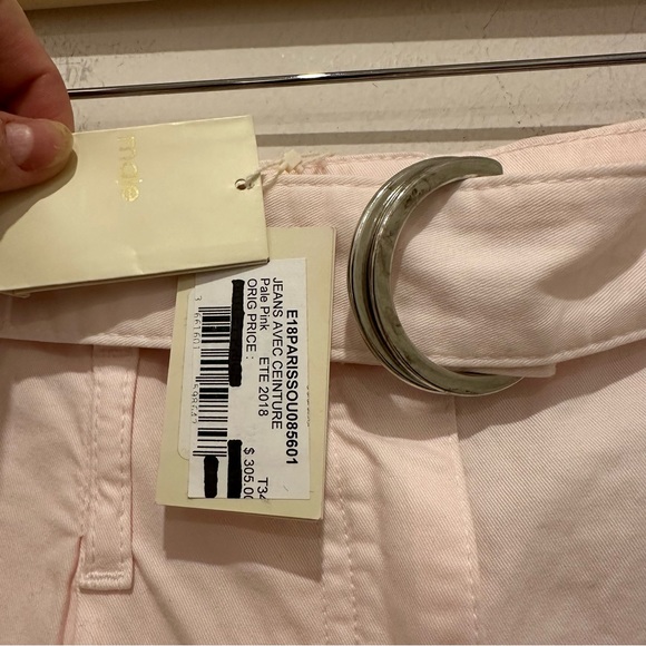 NWT Maje Women's Avec Ceinture Rose Pale Pink Trousers with Belt Size 34 - Picture 5 of 7